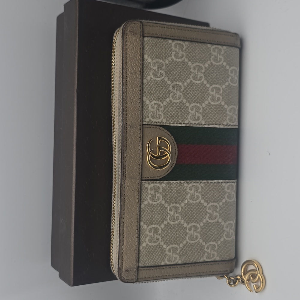 Gucci Ophidia GG Beige W/ Green & Red Sherry Zip Around Long Wallet (EUC)(COA)✨️ - Picture 3 of 15